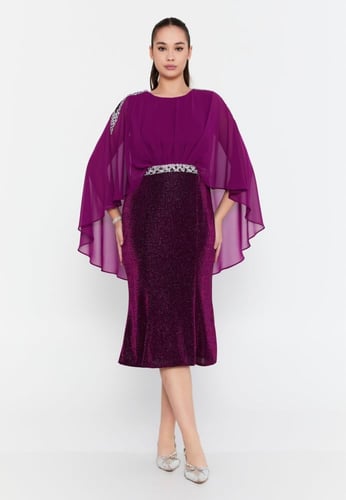 فستان سهرة ميدي بأكمام قصيرة