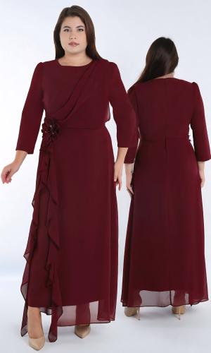 فستان ناعم بكشكشة جميلة وأكمام متوسطة الطول