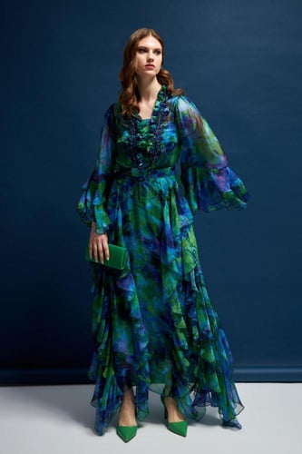 فستان سهرة مشجر من الشيفون الحريري