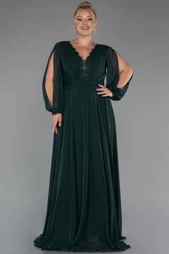 فستان سهرة شيفون طويل بأكمام قصيرة