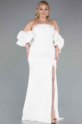 فستان سهرة بأكمام مكشوفة