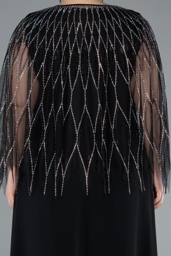 فستان سهرة قطعتين بأكمام شفافة