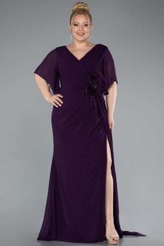 فستان سهرة شيفون بوردة خصر مطرزة