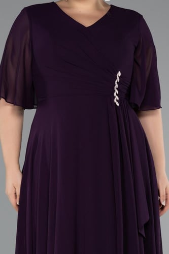 فستان سهرة شيفون طويل بأكمام قصيرة