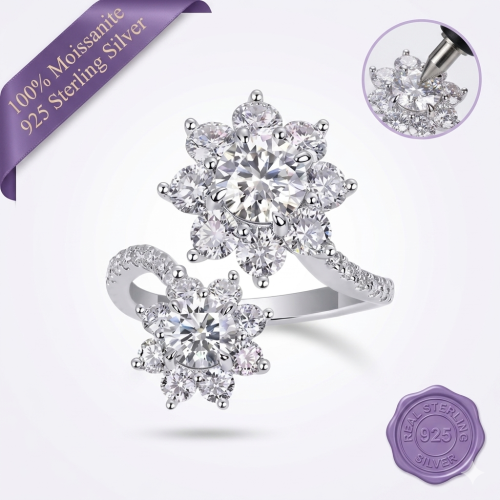 Twin Bloom Moissanite Ring
