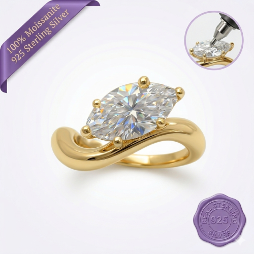Wave Band Marquise Gold Ring