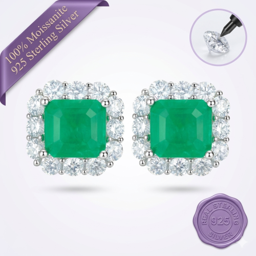 Emerald Halo Cushion Stud Earrings
