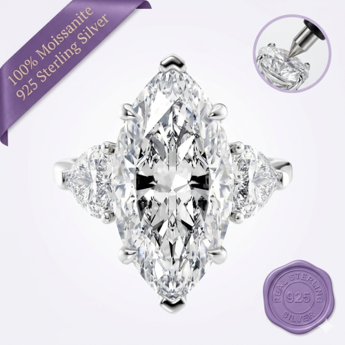 Marquise Cut Ring with Heart Side Stones