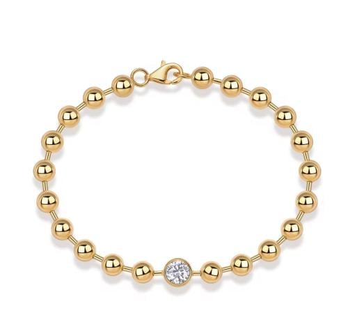 Moissanite Beaded Bracelet - Gold Tone