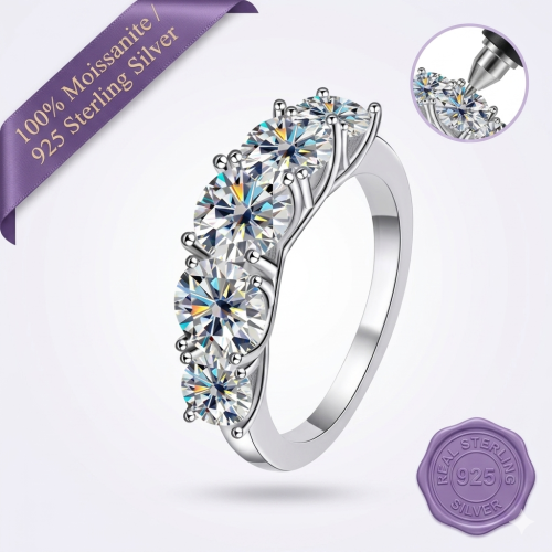 Five-Gem Moissanite Ring Silver