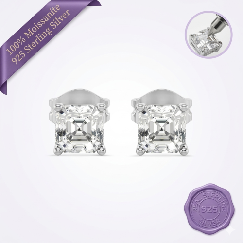 Asscher Cut Diamond Stud Earrings