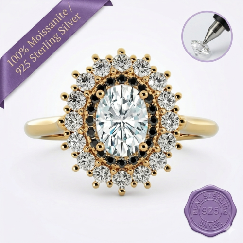 Oval White & Black Moissanite – Gold