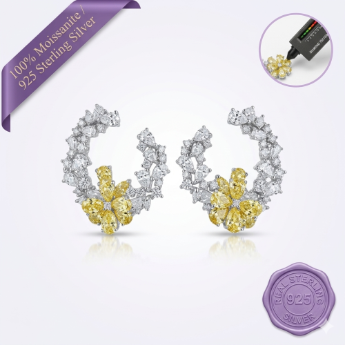 Floral Vine Two-Tone Moissanite Hoop Earrings