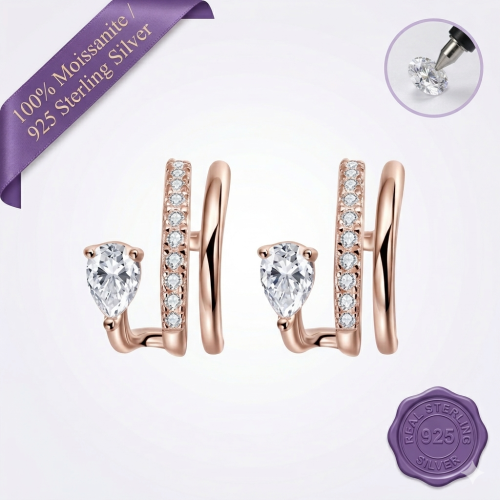 Full Moissanite Clip Earrings Rose Gold