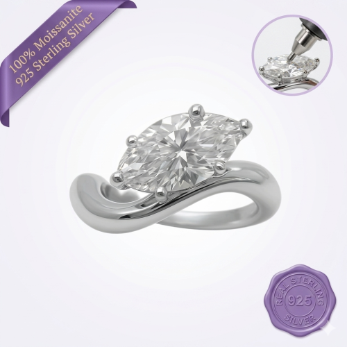 Wave Band Marquise Silver Ring