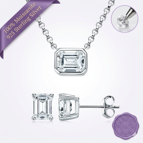 Emerald-Cut Jewelry Set in Silver