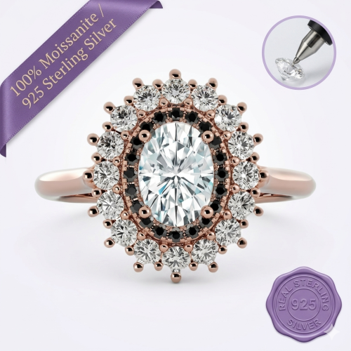 Oval White & Black Moissanite –rose gold