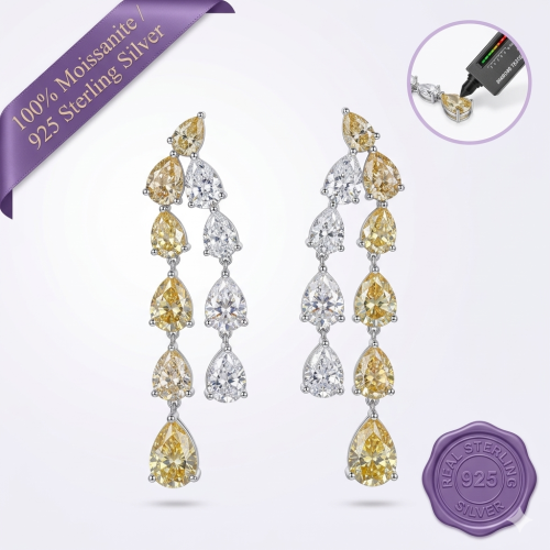 Yellow & White Moissanite Cascade Drop Earrings