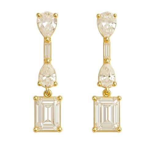 Pear Baguette & Emerald Earrings Gold