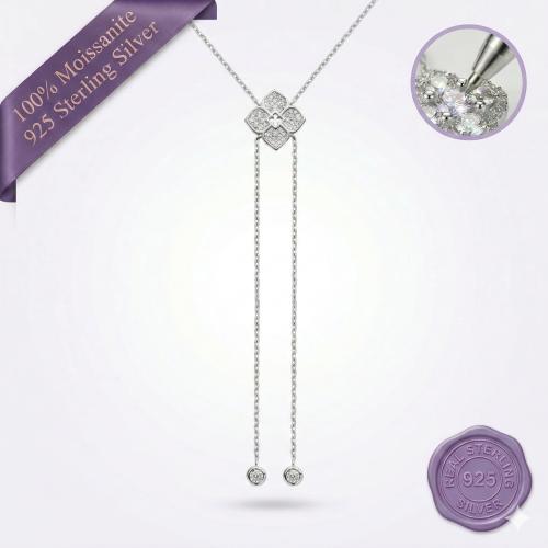 Floral Moissanite Adjustable Lariat Necklace