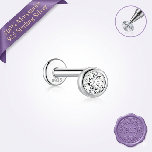 Mini Round Bezel Moissanite Stud