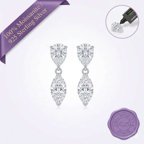 Pear & Marquise Drop Moissanite Earrings – 1 Carat