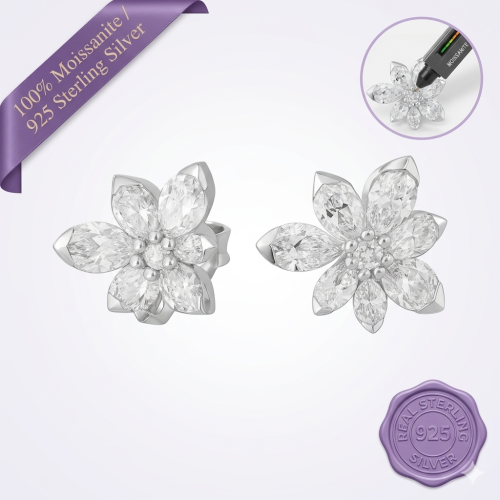 Floral Pear Cut Earrings Silver