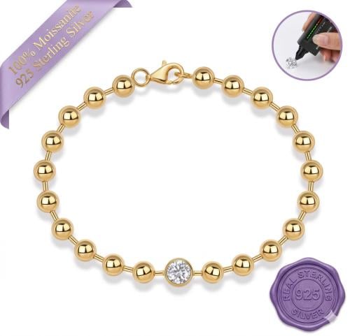 Moissanite Beaded Bracelet - Gold Tone