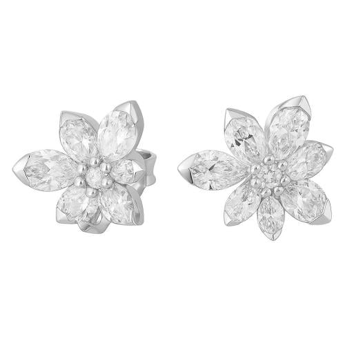 Floral Pear Cut Earrings Silver