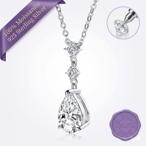 2.0CT Pear Cut Necklace Silver