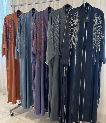 Washed Japanese silk abayas with hand embroidery