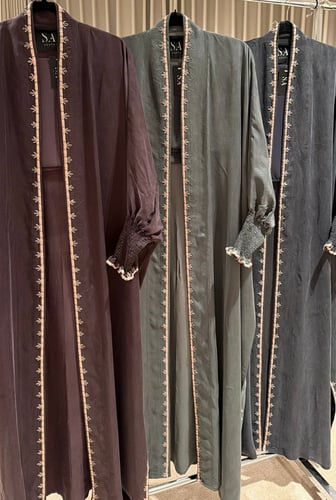 Washed Japanese silk abayas with hand embroidery