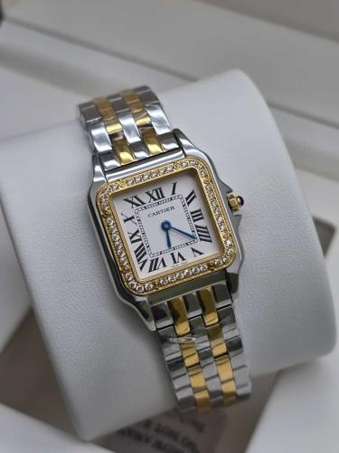 ساعة بانتثير دو كارتيه النسائية-ذهبي فضي