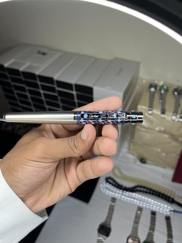 طقم ساعة كاسيو (ابيض) دبل تايم وقلم كارتير