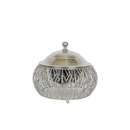 صحن تقديم استيل بغطاء 2.5 لتر شبك فضي