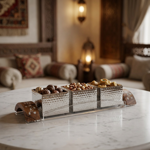 طفرية بيد خشب +3علبة بغطاء ذهبى