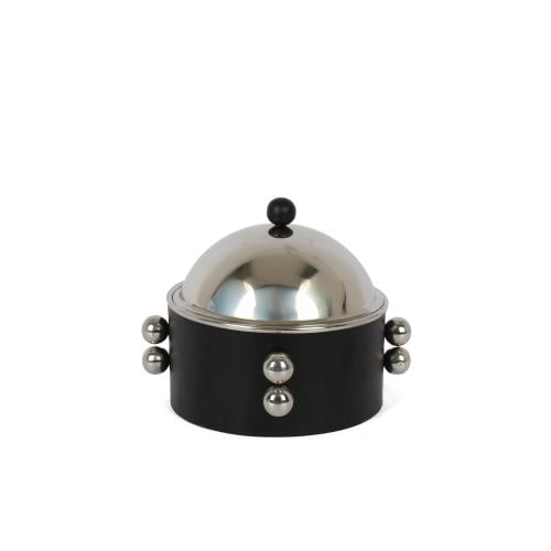 صحن تقديم استيل اسود بغطاء فضي