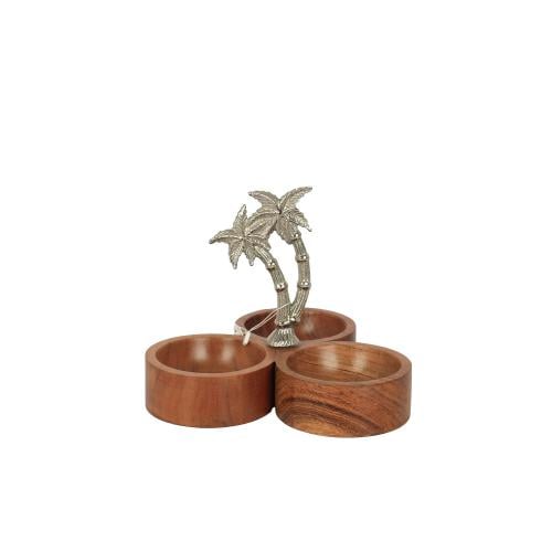 استاند تقديم لثلاثي فضي شكل نخلة خشبي