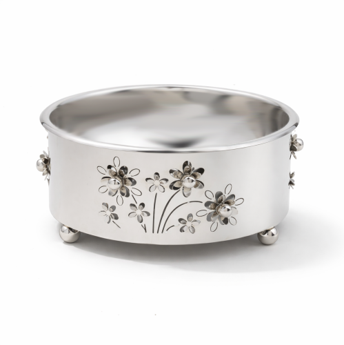 صحن تقديم استيل فضي لامع الوردة