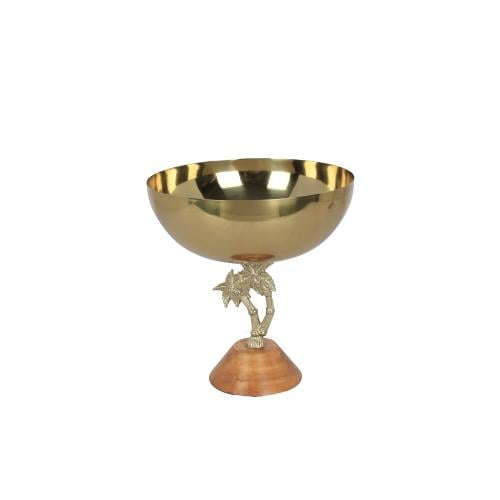 صحن تقديم ذهبي بقاعدة خشبي شكل نخلة