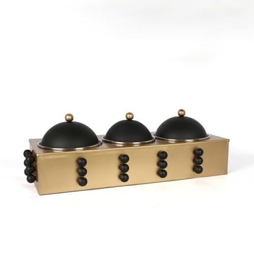 استاند تقديم استيل ذهبي بغطاء اسود