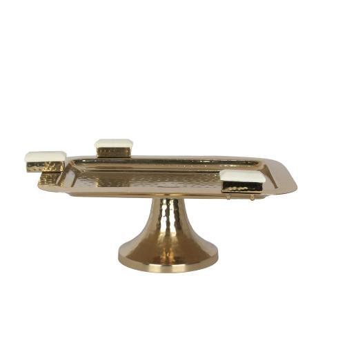 صحن تقديم ذهبي مستطيل ديكور ابيض