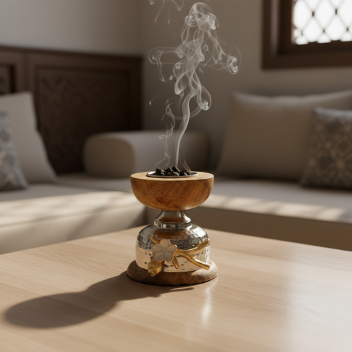 مبخرة خشبي هندي فضي