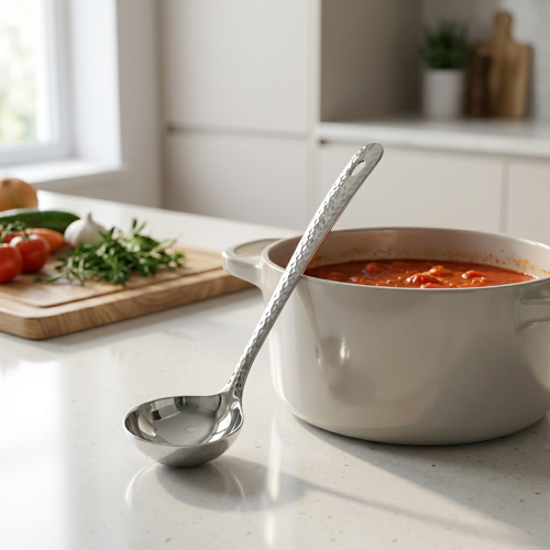 مغرفة تقديم استيل فضي بنقشة