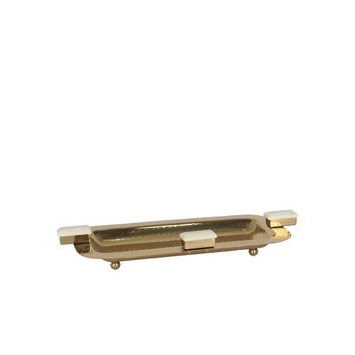 طوفرية تقديم مستطيل ذهبي بديكور ابيض