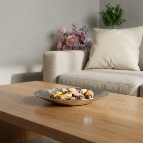 صينية تقديم شيكولاته المونيوم فضي صغير