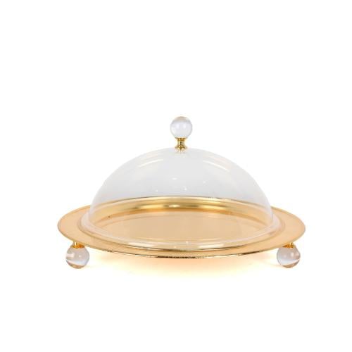 صحن تقديم ذهبي بغطاء كور شفاف