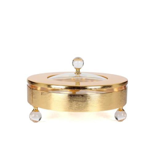 صحن تقديم ذهبي بغطاء كور شفاف