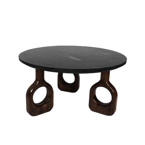 طاولة رخام اسود كبير بقاعدة خشب غامق46*90