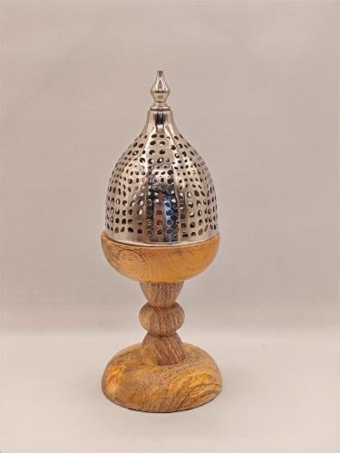 مبخرة هندى خشب ومعدن فضى